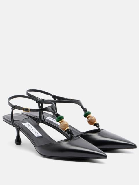 JIMMY CHOO Lauri embellished leather slingback pumps