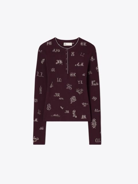 TORY BURCH Embroidered Henley Sweater