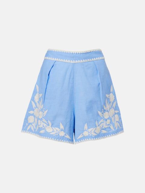 juliet dunn Embroidered cotton chambray shorts