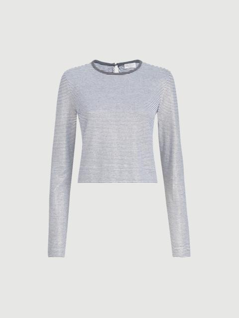 Brunello Cucinelli Striped linen lamé jersey top with shiny trim
