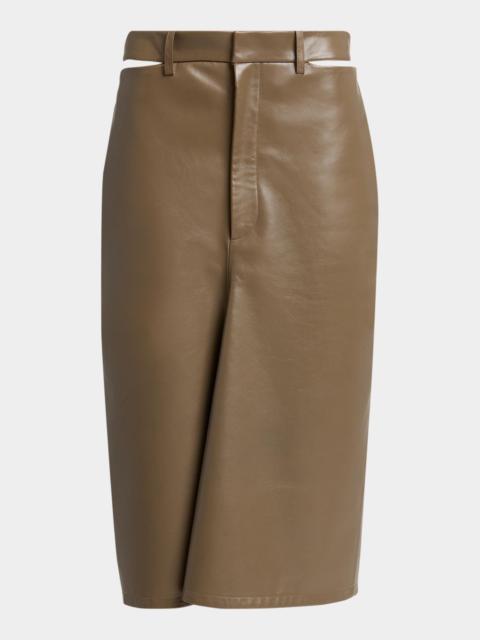 Victoria Beckham Slit Waistband Leather Midi Kick Skirt
