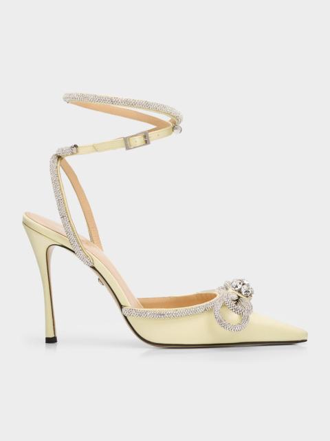 MACH & MACH Strass Mesh Double Bow Ankle-Strap Pumps