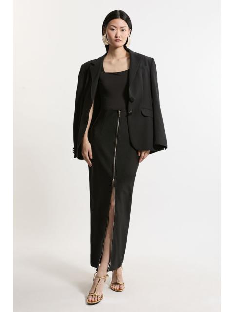 KAREN MILLEN Petite Figure Form Bandage Knit High Waisted Zip Detail Maxi Skirt
