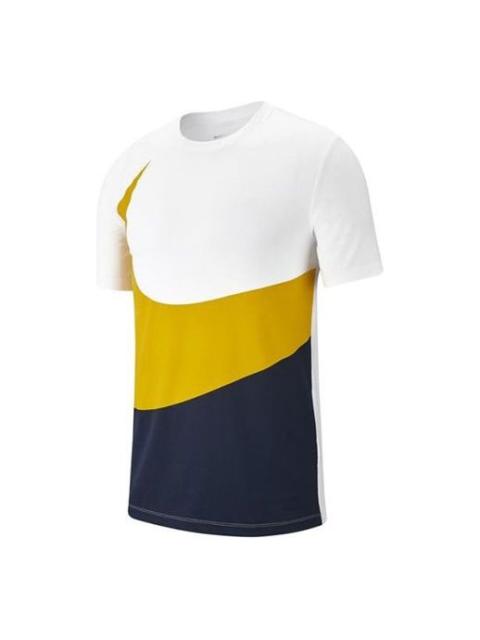 Nike Nike Large Colorblock Sports Pullover Round Neck Short Sleeve White Yellow Blue Colorblock CK9586-10