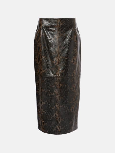 NOUR HAMMOUR Elyse snake-effect leather maxi skirt