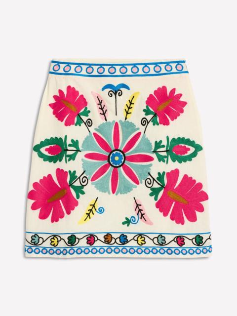 BODEN Aline Embroidered Linen Skirt-Ivory Embroidery