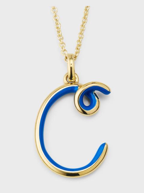 BEA BONGIASCA Letter C Pendant Necklace in 9K YG with Half Enamel in Cobalt