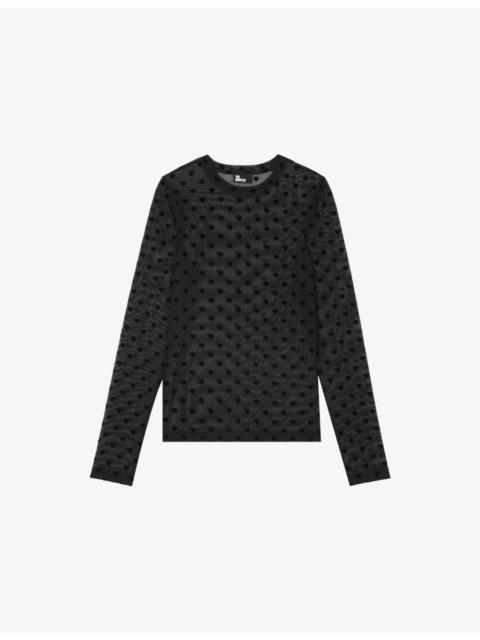 The Kooples Heart-Pattern Long-Sleeved Mesh Top