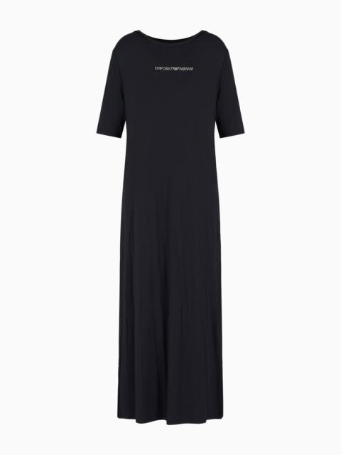 EMPORIO ARMANI Stretch-viscose long beachwear dress with micro-studded logo