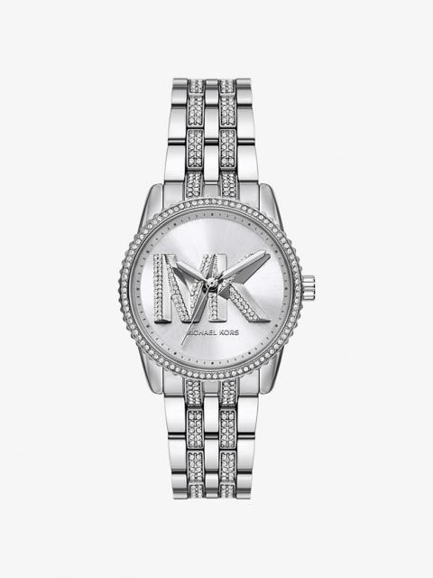 MICHAEL KORS Mini Bryant Pavé Logo Silver-Tone Watch