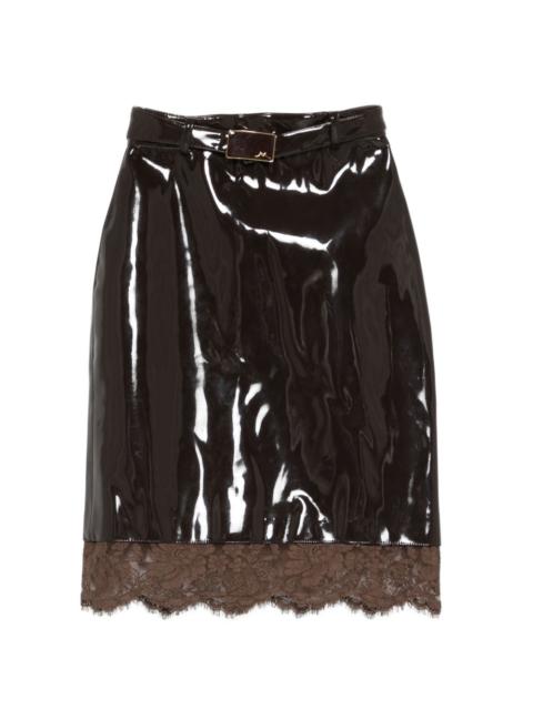 ROWEN ROSE belted lace-detail midi skirt