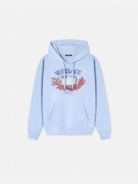 Embroidered University Coral Hoodie