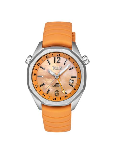 TOUS gmt automatic Watch with salmon-colored silicone strap, steel case and mother-of-pearl face TOUS Now