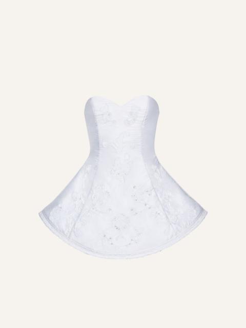 MAGDA BUTRYM Lace poplin strapless babydoll mini dress in white