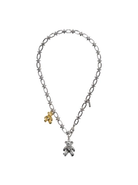 We11done Silver Teddy Pendant Spike Charm Necklace