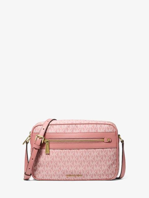 MICHAEL KORS Jet Set Large Signature Logo Print Woven Crossbody Bag