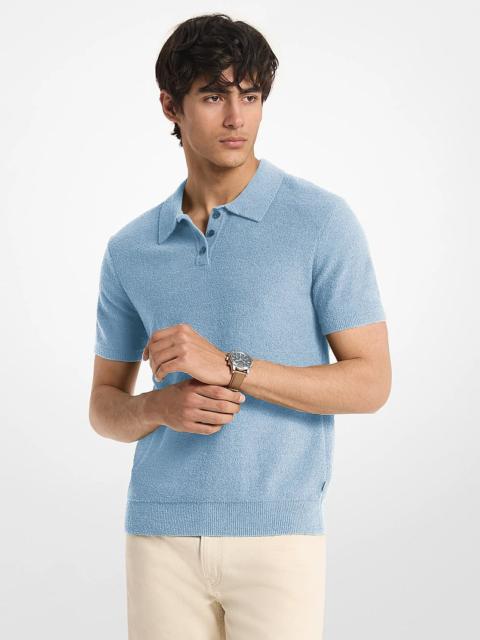 MICHAEL KORS Boucle Cotton Blend Short-Sleeve Polo Sweater