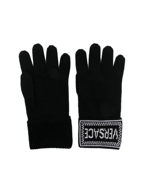 VERSACE intarsia-logo virgin-wool gloves