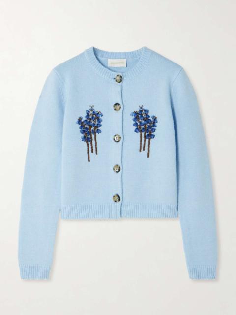 SHUSHU/TONG Embellished tulle-trimmed knitted cardigan