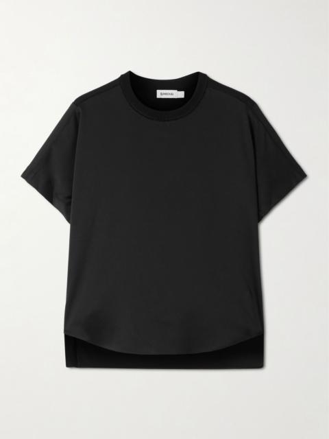 SIMKHAI Addy jersey-paneled satin T-shirt Black