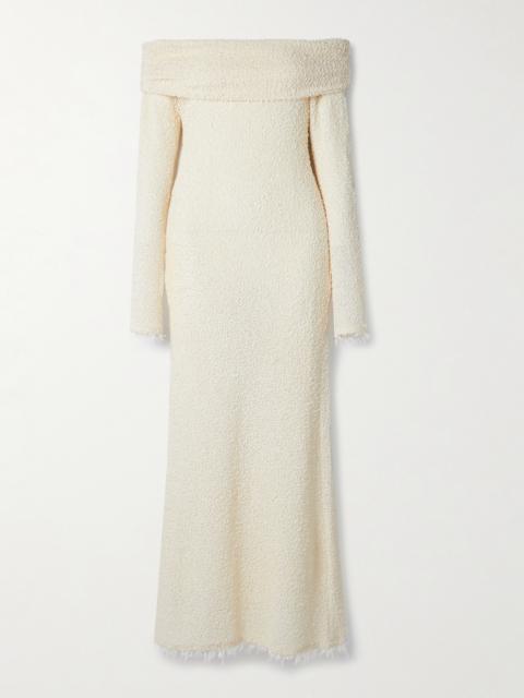 Isabel Marant Ormany Frayed Off-the-shoulder Bouclé Maxi Dress