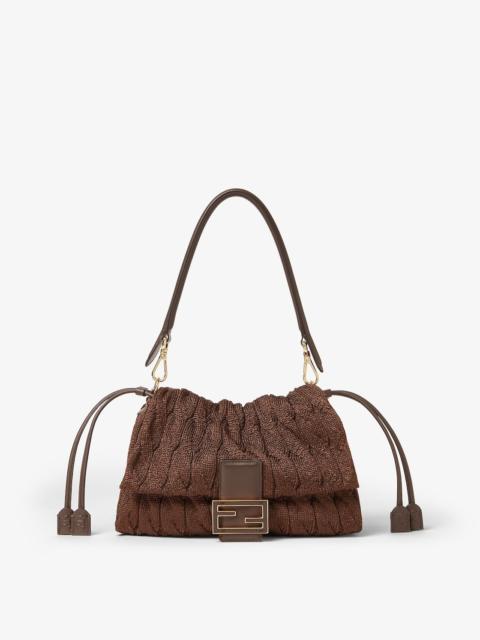 FENDI Mamma Baguette Medium Dark brown cable-knit bag