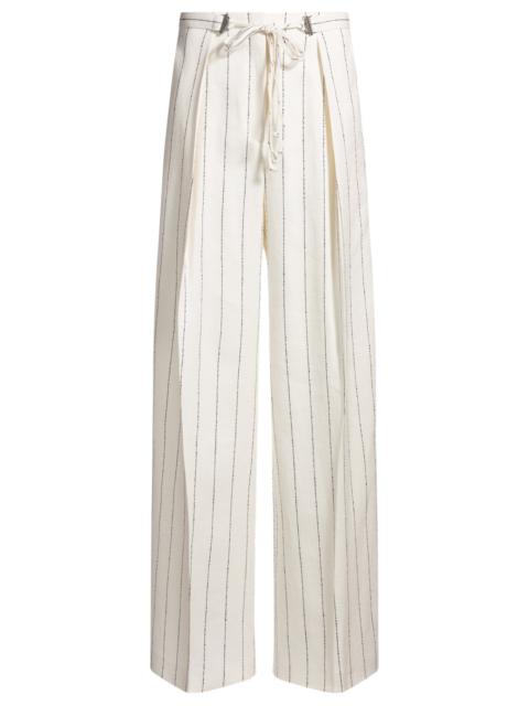 BOSS LOOSE-FIT SUIT TROUSERS IN STRIPED LINEN-BLEND BOUCLÉ