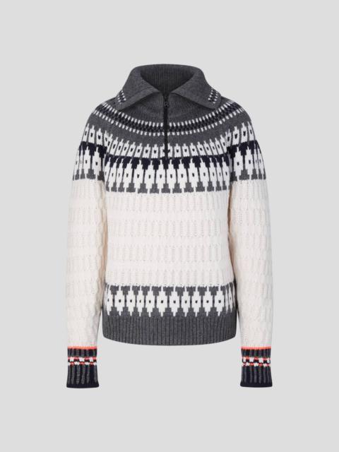 BOGNER DARGY KNIT PULLOVER IN GREY/OFF-WHITE
