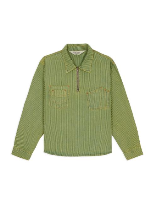 BRAIN DEAD Hickory Stripe Half Zip Work Shirt - Green