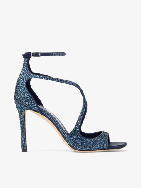 JIMMY CHOO Azia 95 Marine Crystal-Embellished Satin Sandals