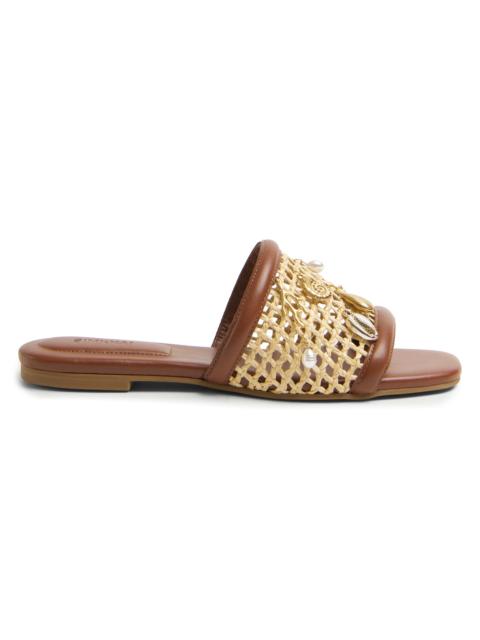 SIMKHAI Women's Caspian Charm-Embellished Netted-Raffia Flat Sandals - Sequoia Natural