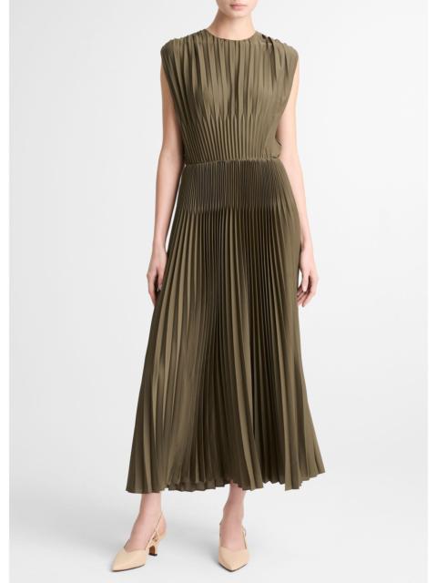 Vince Chevron-Pleated Satin Dress