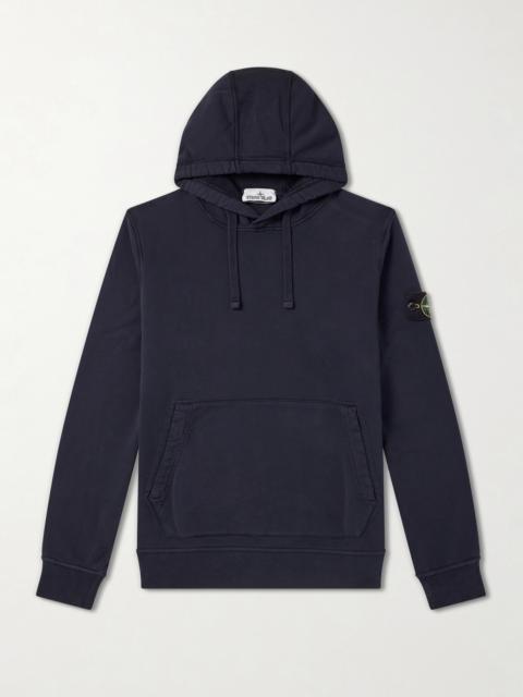 Stone Island Logo-Appliquéd Garment-Dyed Cotton-Fleece Hoodie
