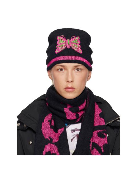 Chopova Lowena Black & Pink Cyber Butterfly Beanie