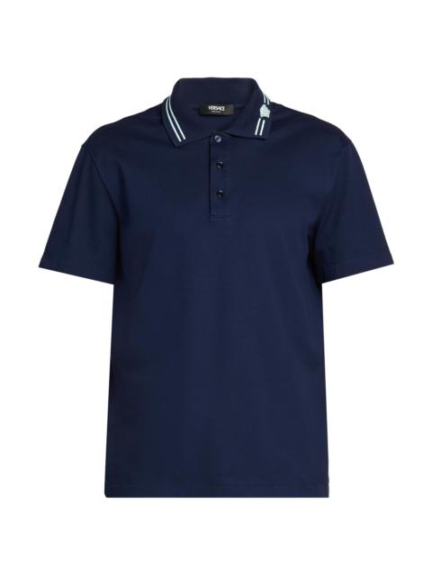 VERSACE Men's Medusa Embroidered Pique Polo Shirt - Navy Blue