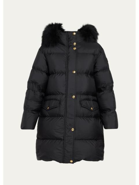 Moncler Aphroties Shearling Trimmed Hooded Long Down Parka