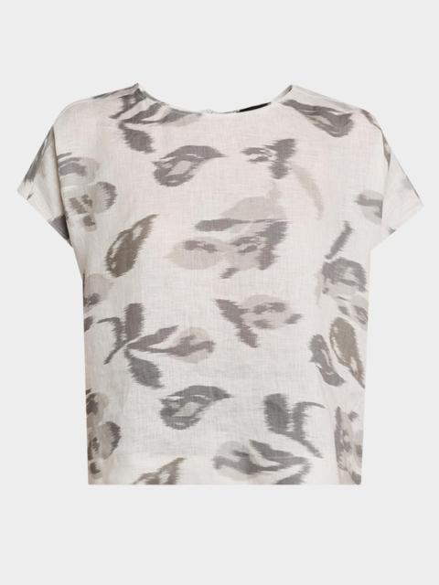 EMPORIO ARMANI Boxy Floral-Print Linen Blouse