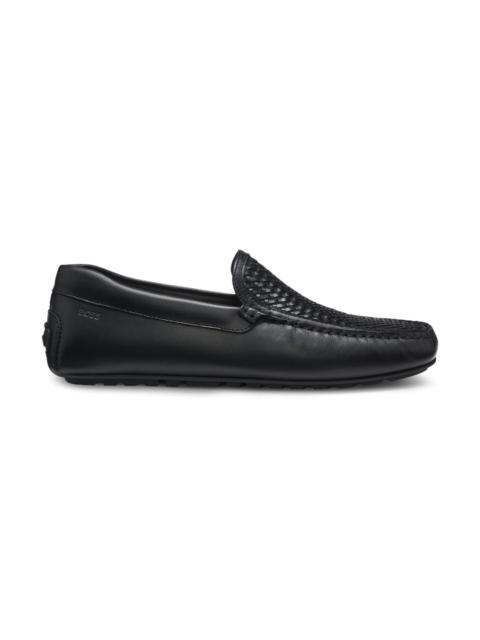 BOSS LEATHER MOCCASINS WITH WOVEN VAMP