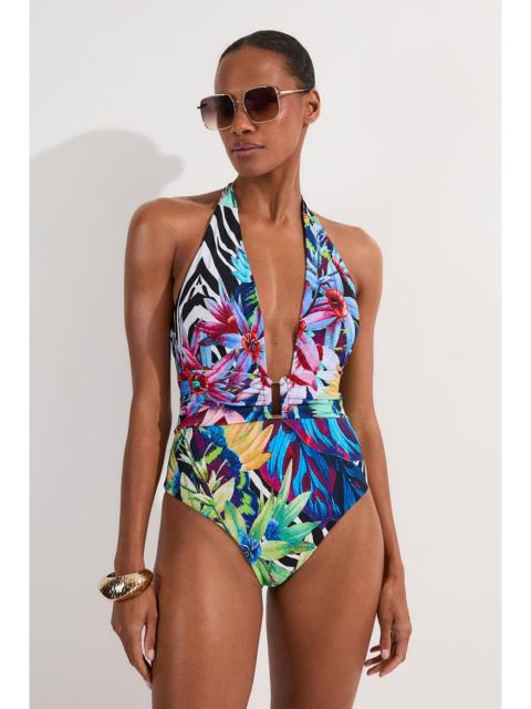 KAREN MILLEN Tropical Floral Plunge Swimsuit
