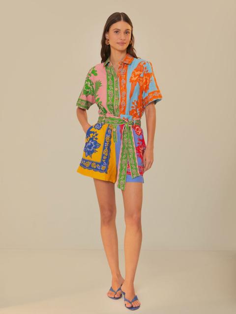 FARM RIO Mixed Lace Garden Scarves Romper