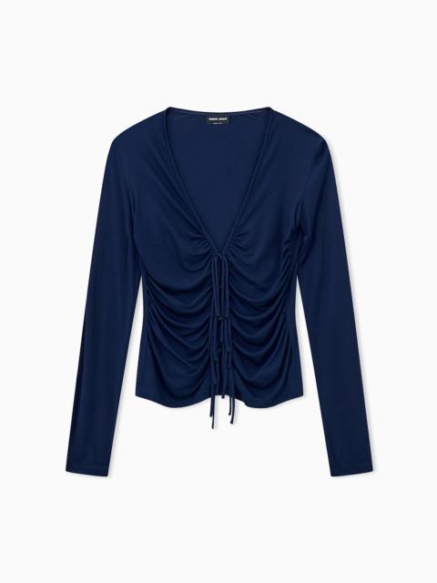 GIORGIO ARMANI SLIM-FIT VISCOSE JERSEY TOP WITH V-NECK AND DRAWSTRING
