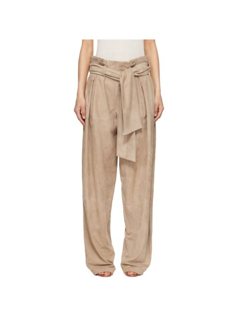 Balmain Beige Suede High-Waisted Trousers