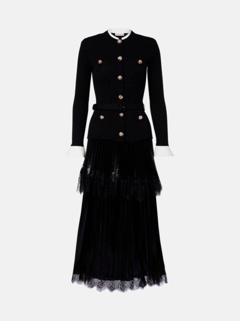 self-portrait Embellished pleated lace-trimmed midi dress