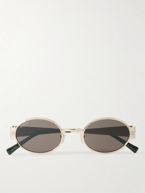 GUCCI Guccissima Oval-Frame Logo-Print Gold-Tone Sunglasses Brown