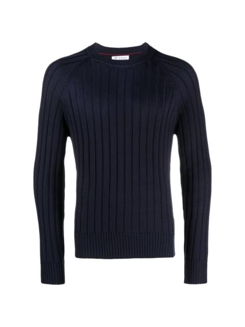 crew-neck ribbed cotton jumper