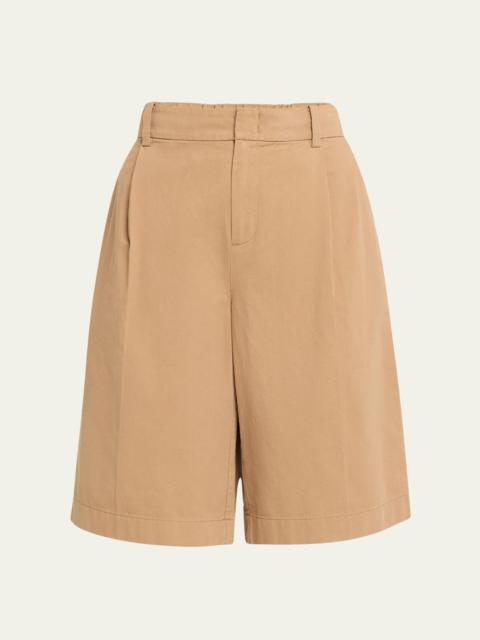 Washed Cotton Pleated Wide-Leg Shorts