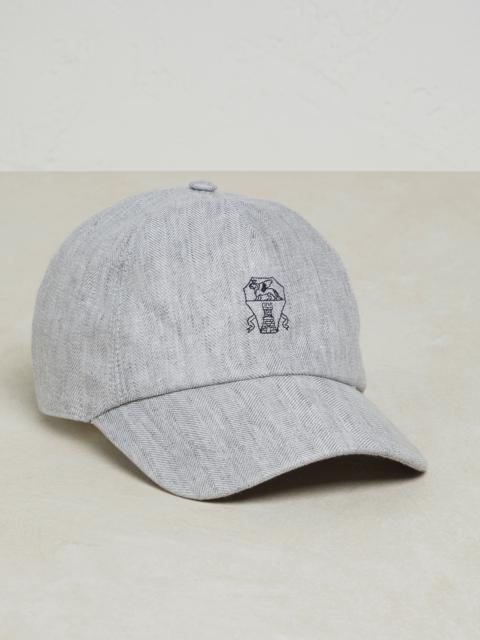 Brunello Cucinelli Délavé hemp and linen chevron baseball cap with logo
