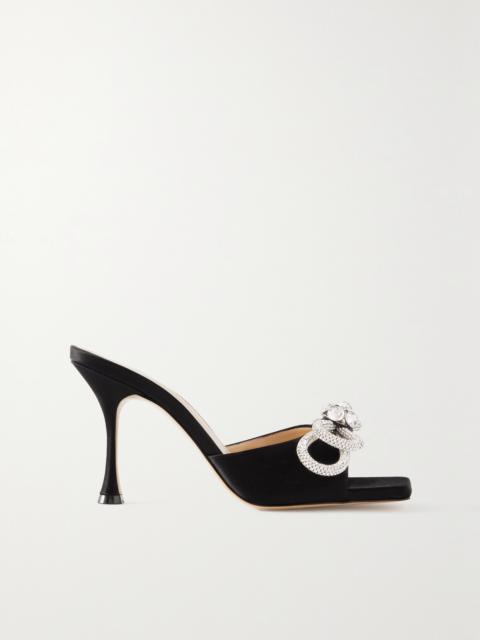 MACH & MACH Double Bow Crystal-embellished Satin Mules