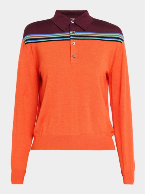 CHRISTOPHER JOHN ROGERS Colorblock Striped Wool-Silk Polo Sweater