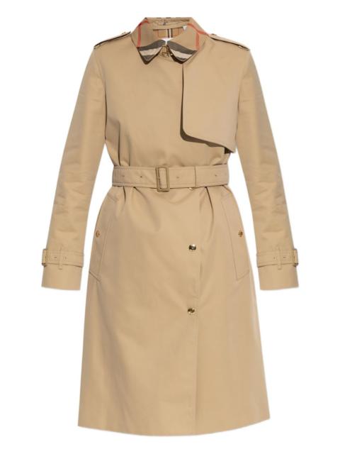 Burberry belted check-collar coat